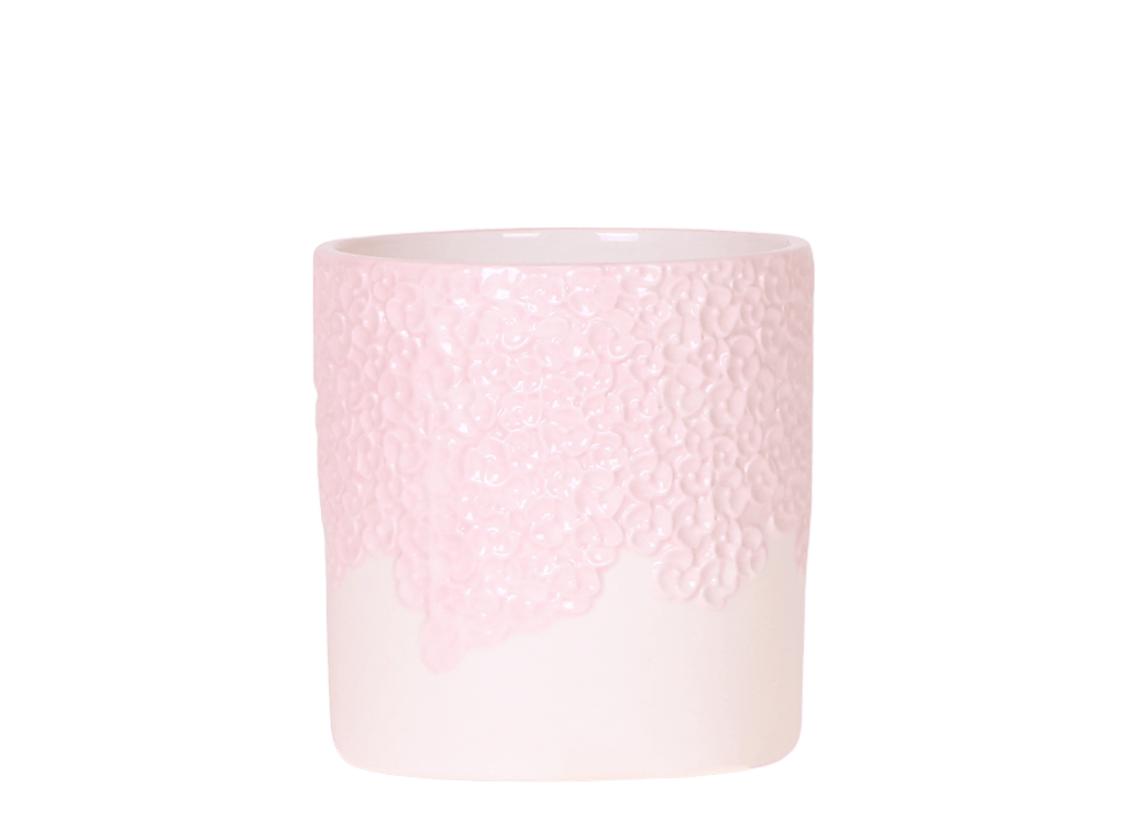 Ziertopf Bloom Pink – Blumentopf Ø9cm – Rosa Übertopf mit Blütenstruktur – Moderner Pflanztopf für Zimmerpflanzen Kräuter Sukkulenten & Deko – Pot