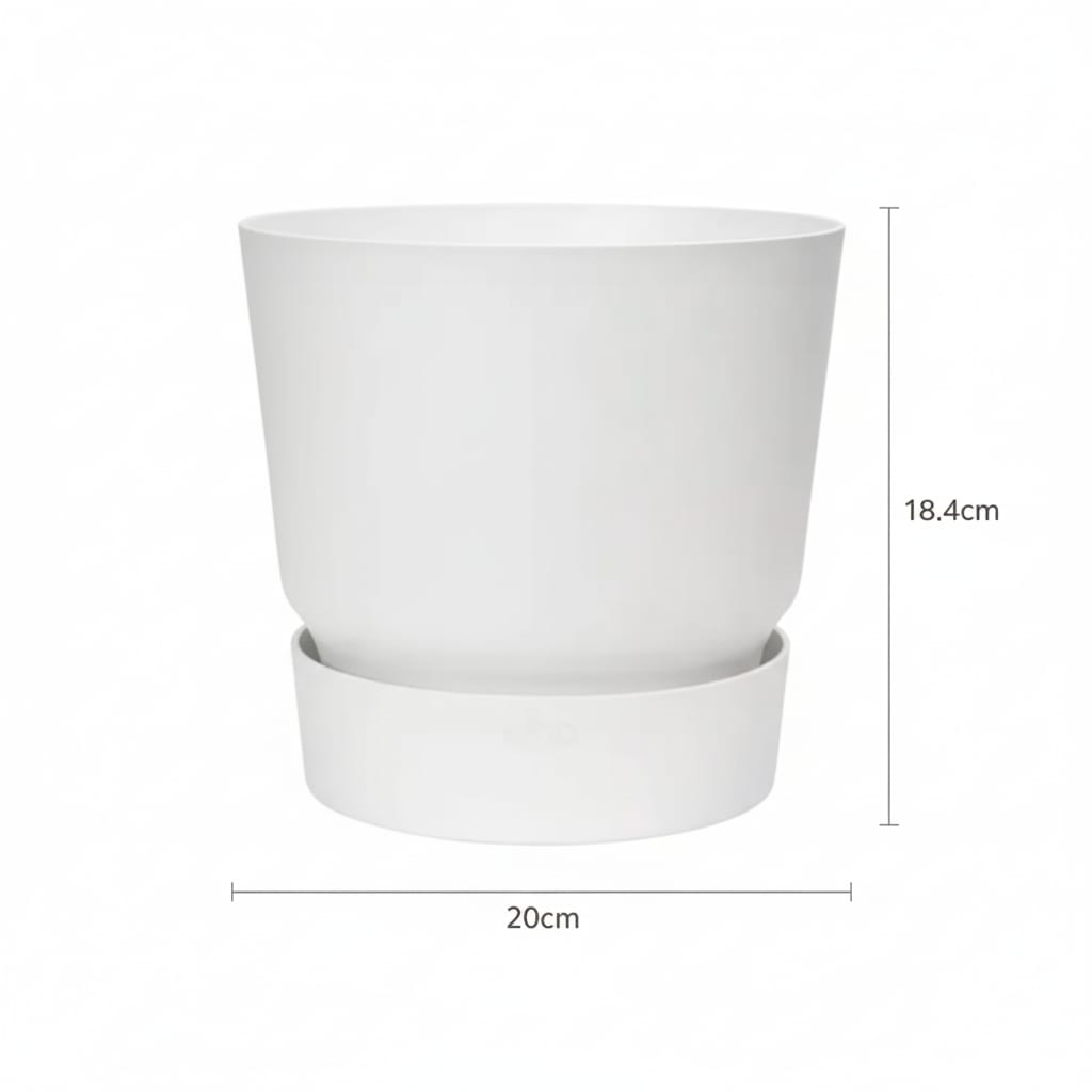 Pflanztopf Greenville Round Weiß – D20cm x H18cm – Moderner Blumentopf mit Wasserspeicher – Für Innen & Außen – Aus recyceltem Kunststoff – Mattweiß – Plant