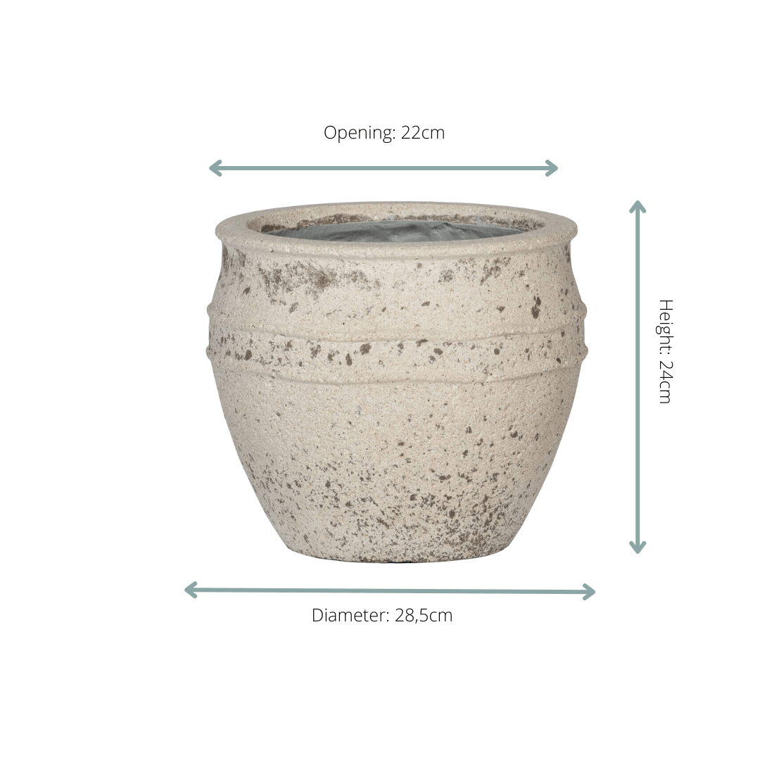 Pflanztopf Athena S Chalk White – D29xH24cm – Blumentopf in edler Steinoptik – Weißer Pflanzkübel aus robustem, wetterfestem Kunststoff – Für Innen – Plant