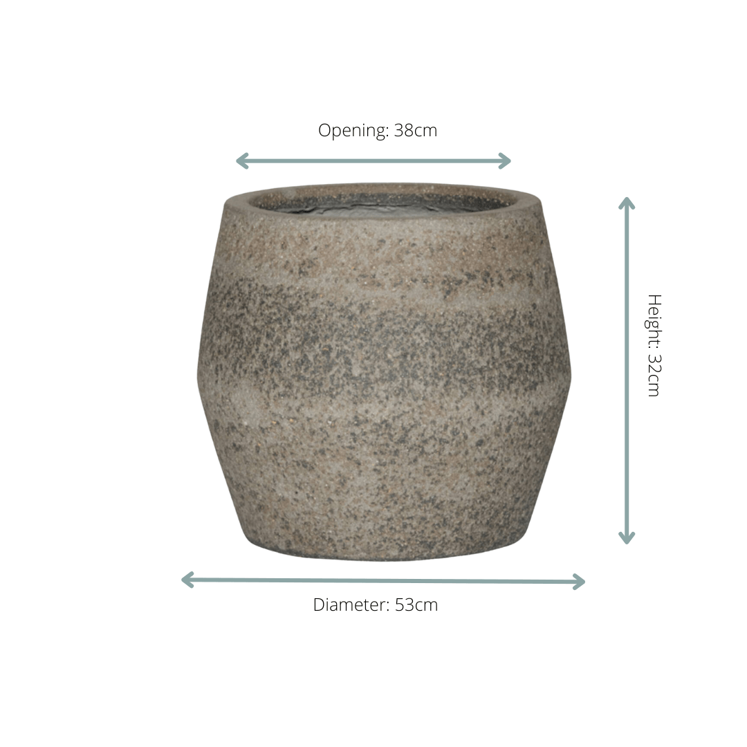 Pflanztopf Harley L Dioriet Grey – D53xH32cm – Blumentopf in edler Steinoptik – Breiter, robuster Pflanzkübel aus wetterfestem Kunststoff – Plant
