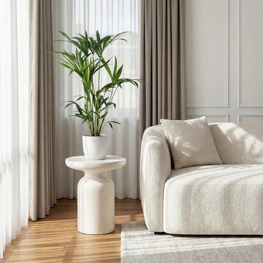 Howea Forsteriana Kentia Palme Zimmerpflanze mit weißem Topf Ø19cm Höhe 80-85cm Pflegeleichte exotische Grünpflanze für Wohnzimmer Büro Schlafzimmer