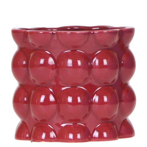 Übertopf Cotton Shine rot Ø12cm – Blumentopf mit Blasenrelief – hochglänzender Retro – Übertopf im 70er – Design – Pot