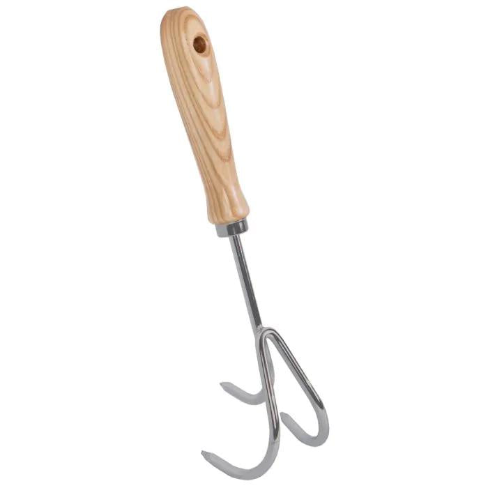 Gartenhacke – Blumenhacke – Handjäter 3 Zähne – Verzinkter Stahl – Eschenholzgriff – Handschaber für Töpfe & Kübel – Plant
