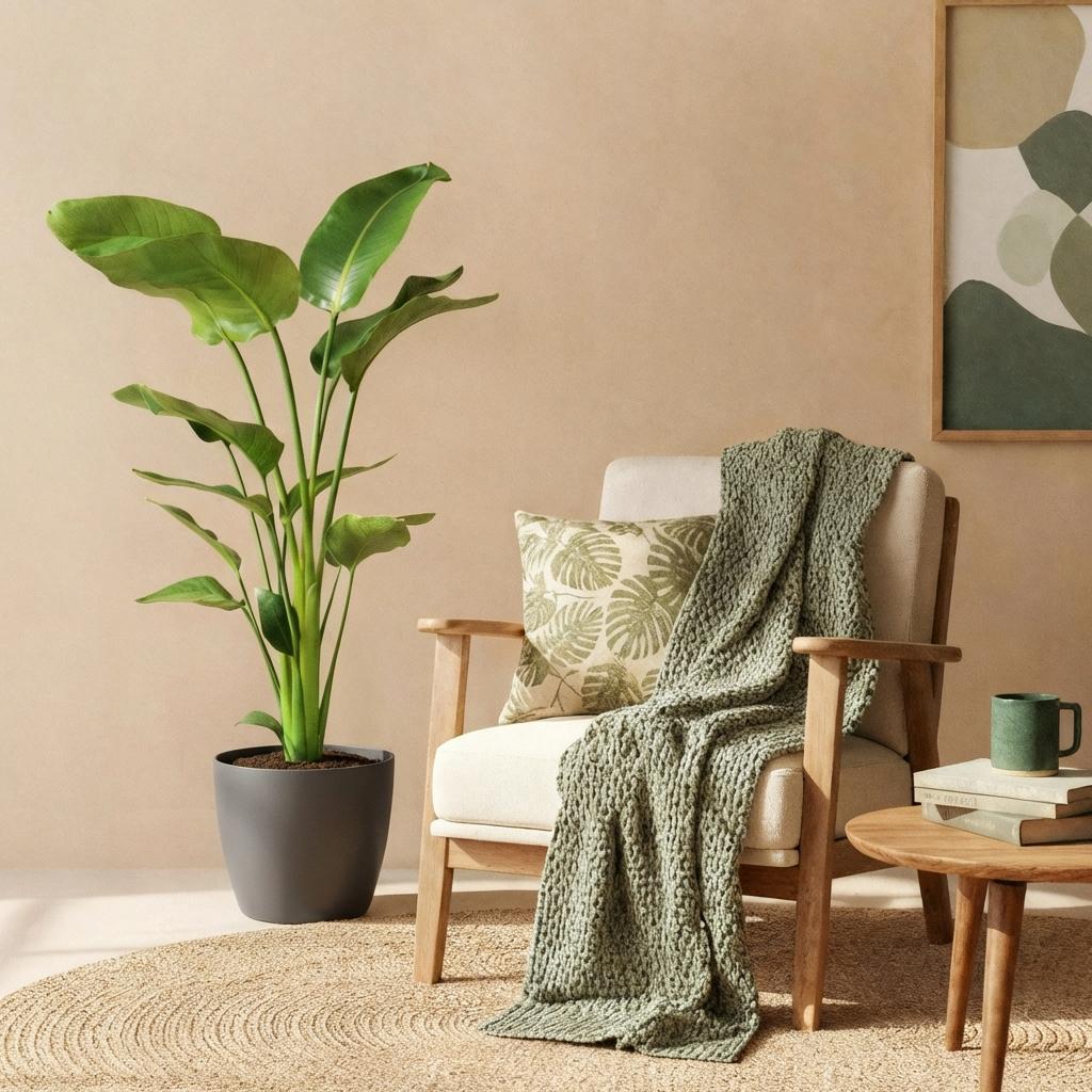 Strelitzia Nicolai Pflanze Mit Grauem Topf Ø21cm Höhe ca.110-120cm Paradiesvogelblume Großpflanze Pflegeleicht Grünpflanze Für Zimmer Büro &