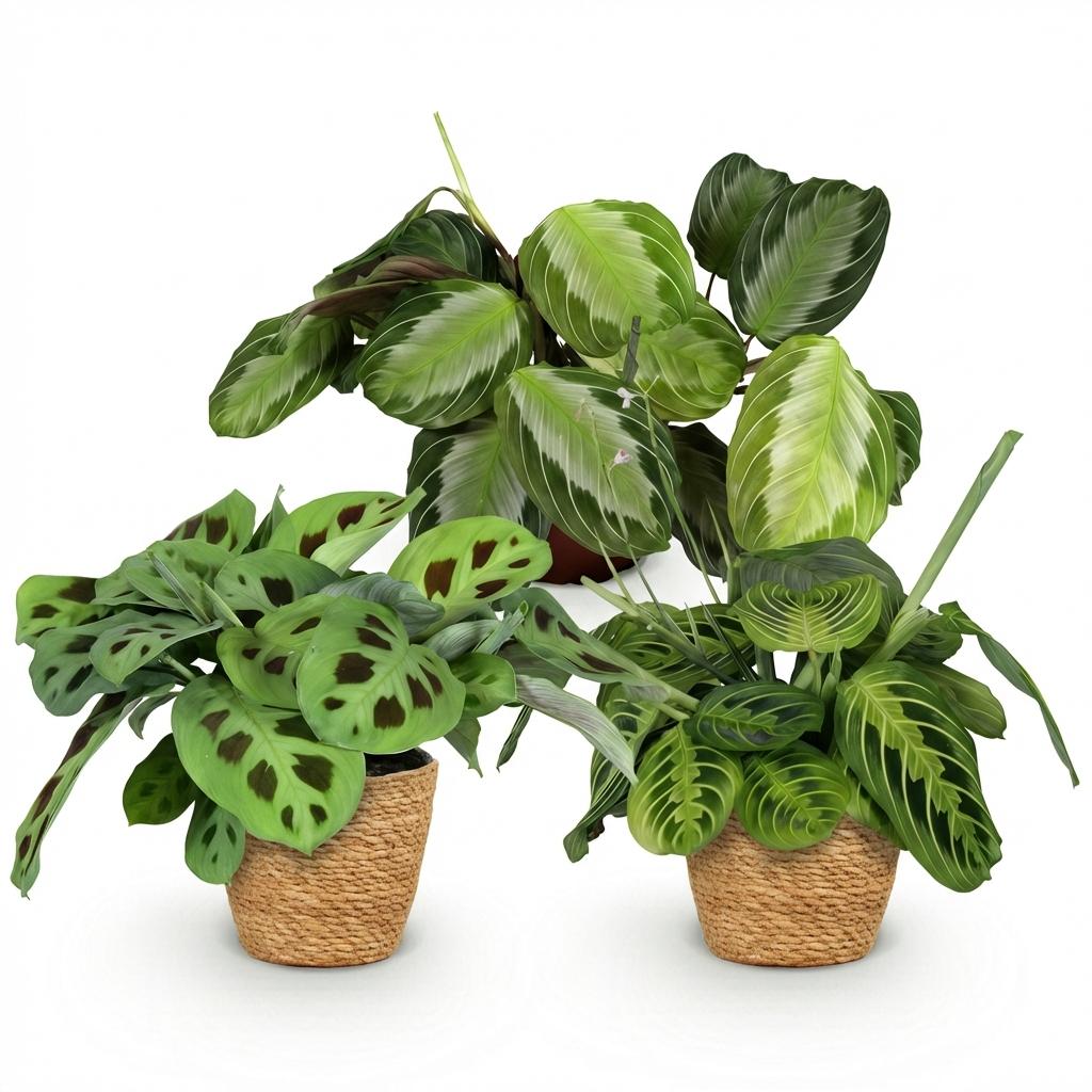 Maranta Mix Set Gebetspflanze Silverband Lemon Lime Kerchoveana Zimmerpflanze 3er Set inkl. Naturkorb