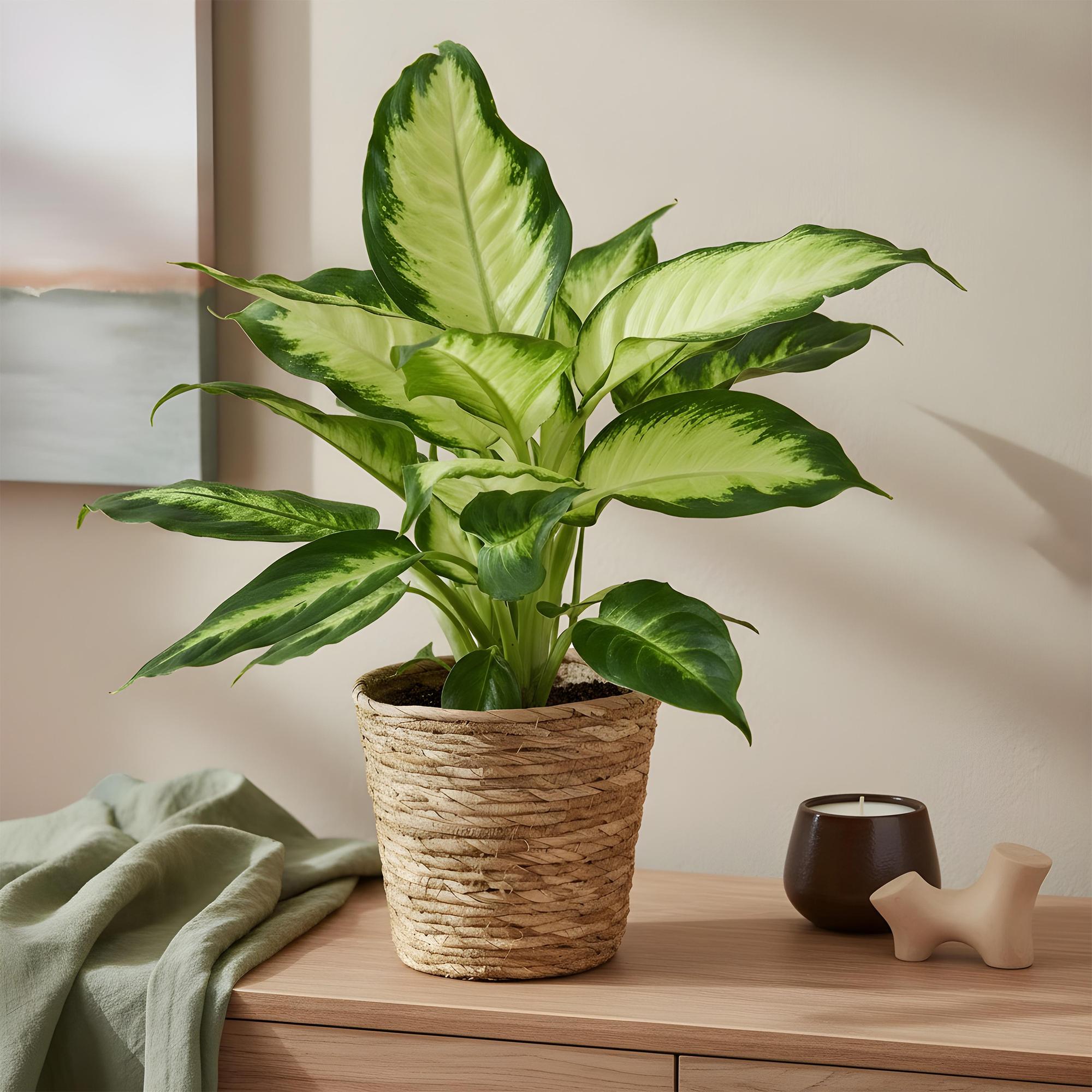 Dieffenbachia Camilla – 2 Pflanzen – 45-50cm – 17cm – Pflegeleichte Zimmerpflanzen mit creme – grün gemusterten Blättern