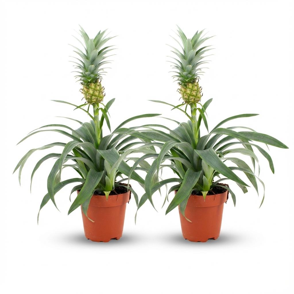 Ananaspflanze Mi Amigo – 2 Pflanzen – Ø12cm – Höhe 35-40cm – Tropische Zimmerpflanze mit Zierananas – Exotische Dekopflanze für Zuhause