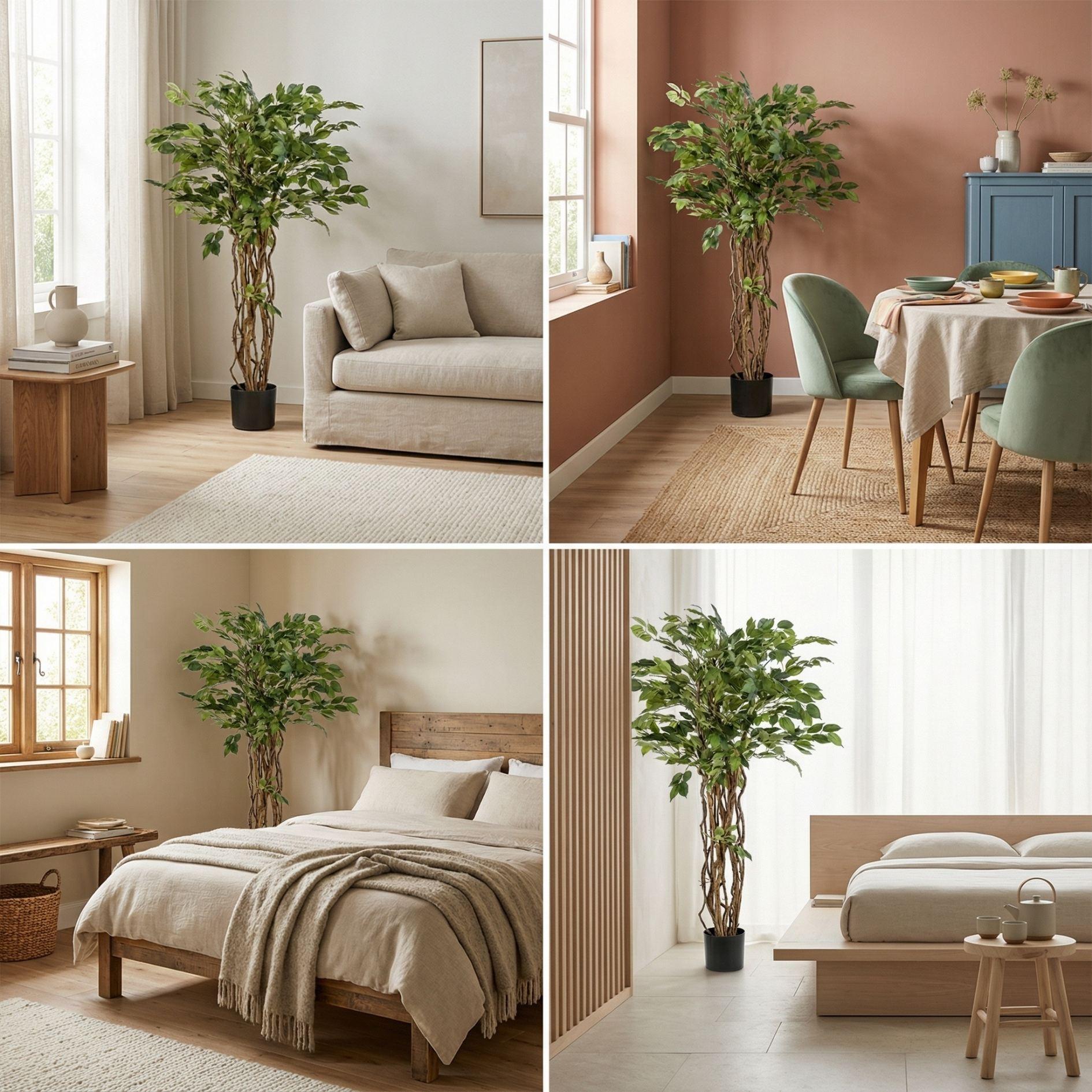 Ficus Liana Kunstbaum – 140cm – künstliche Pflanze mit realistischer Blattstruktur – Pflegefreier Deko Baum für Wohnzimmer Büro & Empfangsbereich – Standard