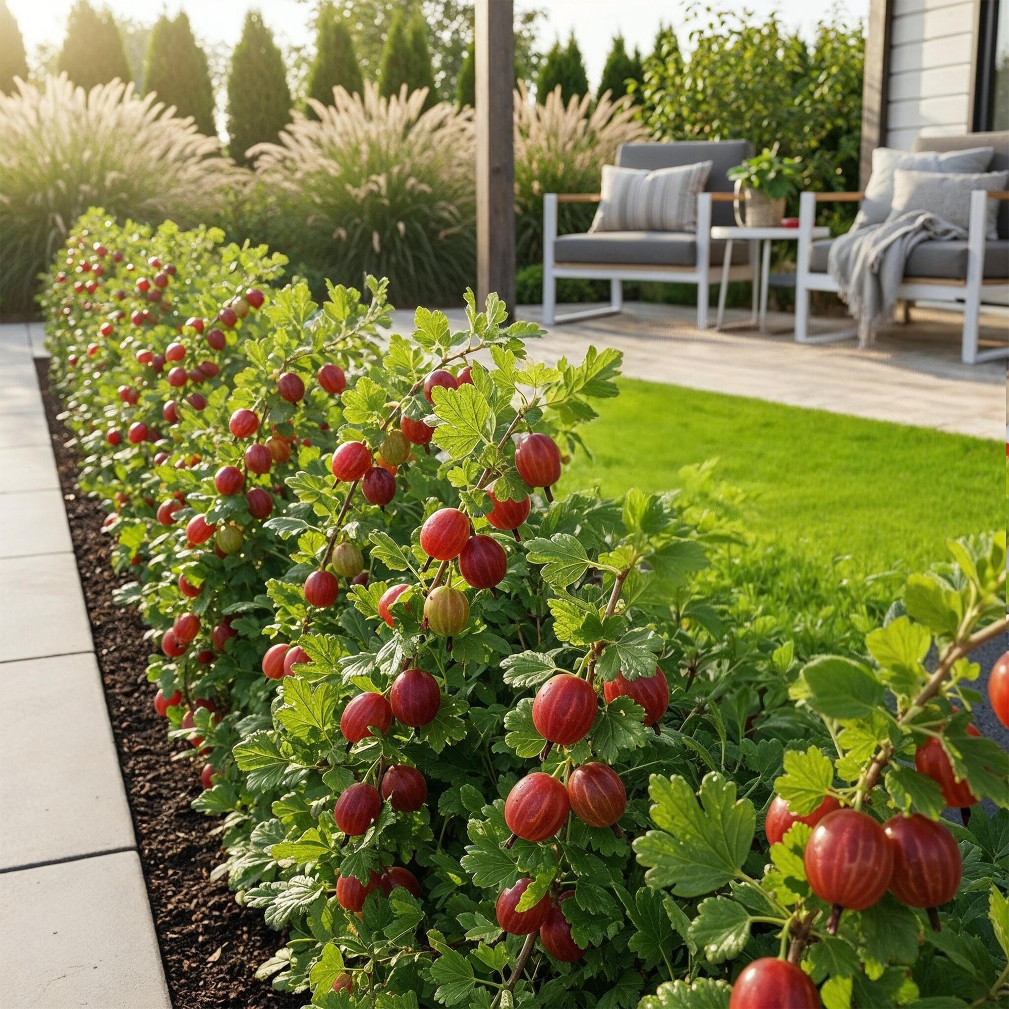 Rote Stachelbeere Ribes uva – crispa Hinnonmaki winterhart Ø9cm Höhe30cm – Süß – saure rote Beeren für Garten Beet Balkon & Terrasse