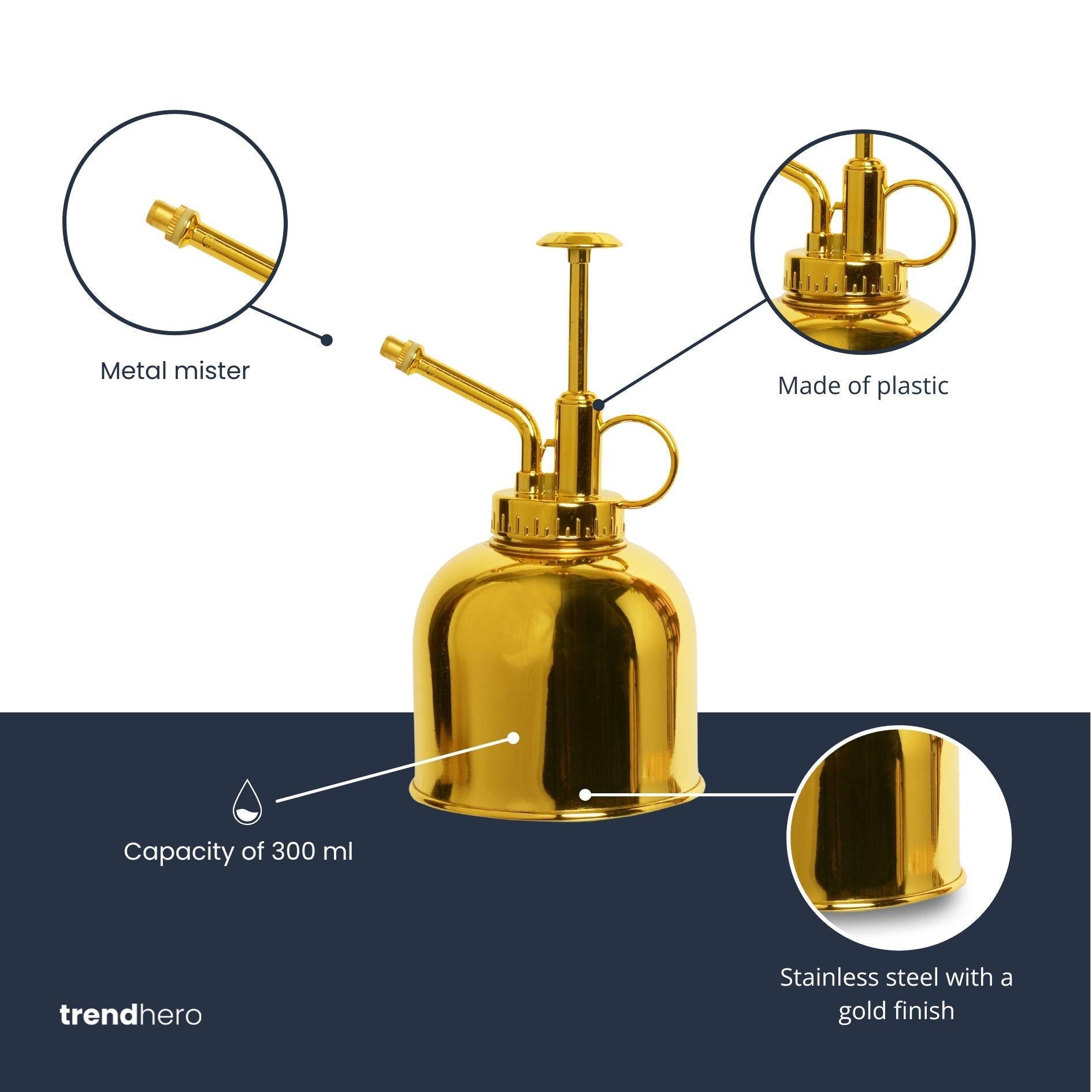 Pflanzensprüher Gold – Edelstahl 300ml – Feiner Nebel für Zimmerpflanzen, Terrarien & Kräuter – Plant
