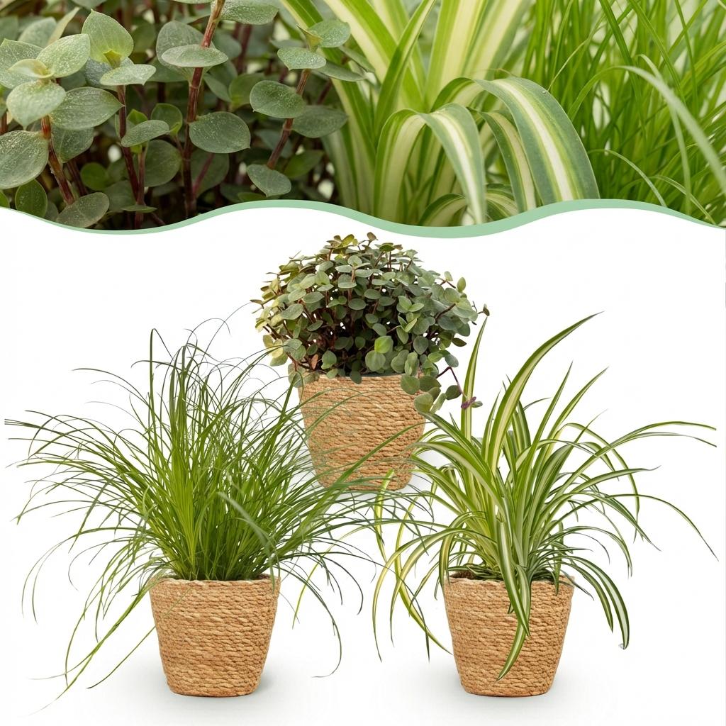 Zimmerpflanzen Mix 3er Set Cyperus Calissia Chlorophytum inkl. Naturkorb