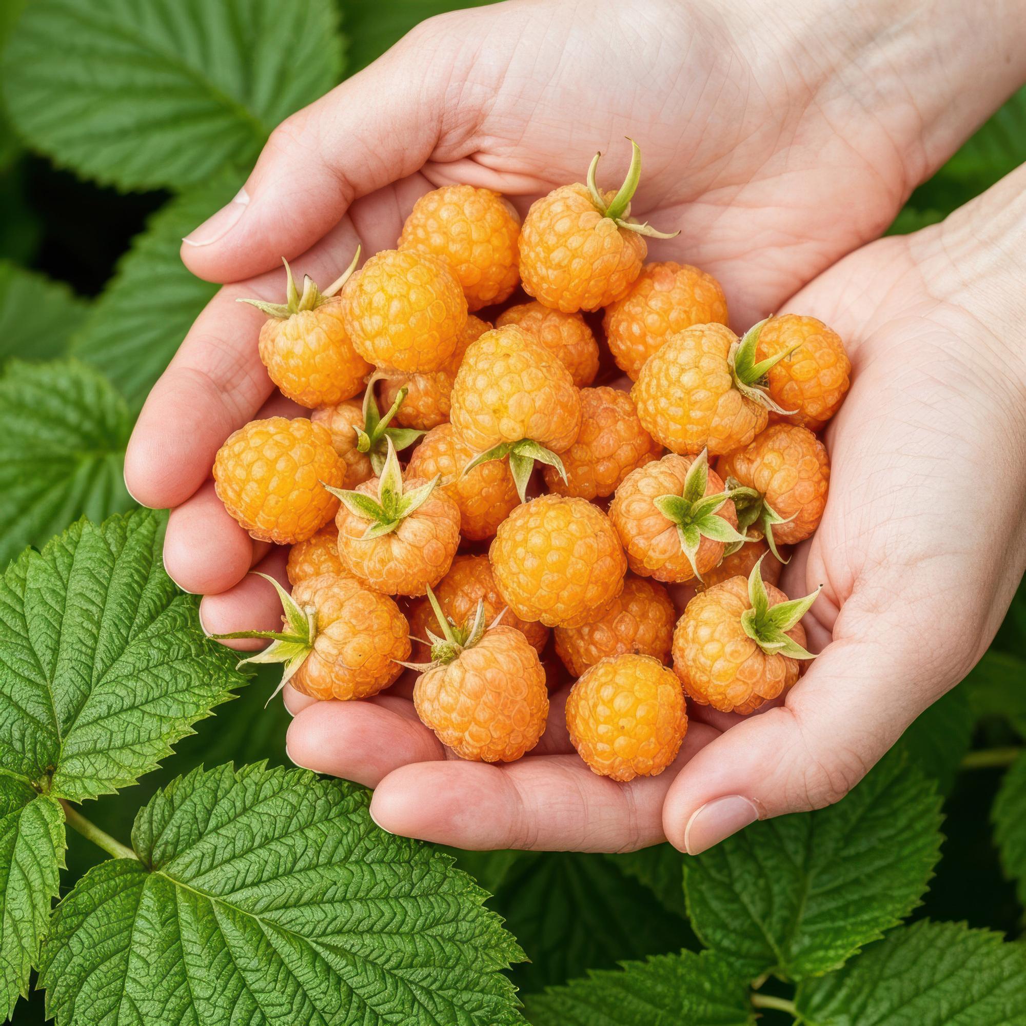 Himbeere Rubus idaeus Fallgold winterhart 3 Pflanzen Ø9cm Höhe 30cm – Gelbe Himbeere für Garten Beet Balkon & Terrasse – Süß & aromatisch