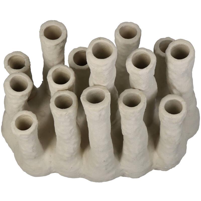 Blumenhalter XL Koralle – Ecru – Mehrfachvase aus Keramik – Dekorativer Blumenhalter für Trockenblumen & Arrangements – Maße 27×16×24cm – Plant