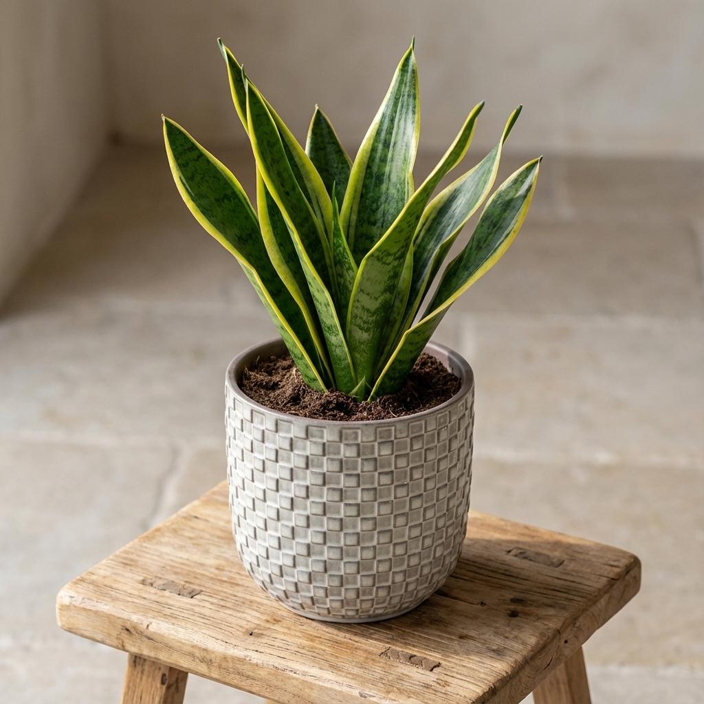 Pflanztopf Relief hellgrau D13,5cm – Blumentopf mit geometrischem Quadratmuster – strukturierte Oberfläche mit Innenrand-Kontrast – moderner Dekotopf für Zimmerpflanzen & Kräuter – Pot