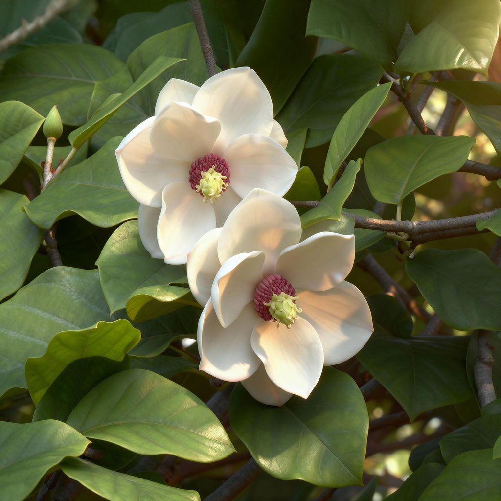 Magnolia sieboldii – 12cm – Höhe ca. 30cm – Laubabwerfende Sommer – Magnolie mit weißen Blüten & rotem Zentrum – Plant
