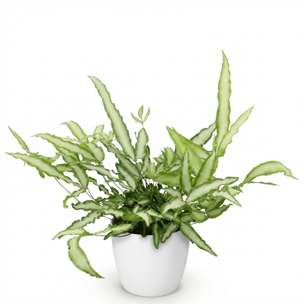 Pteris Cretica Albolineata Schwertfarn Zimmerpflanze mit weißem Topf Ø12cm Höhe 20cm Haustierfreundliche Grünpflanze pflegeleicht für Zimmer & Büro