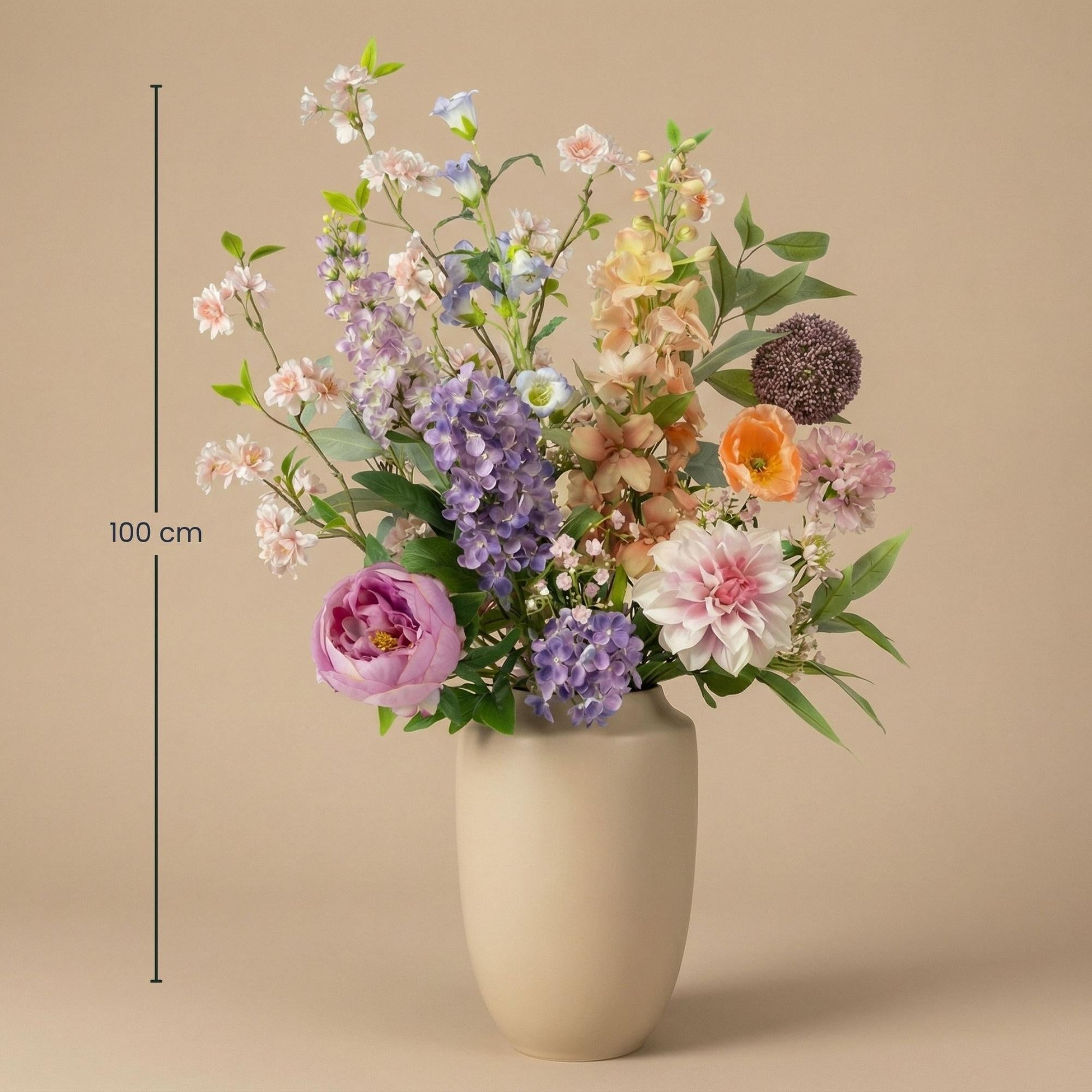 Kunstblumenstrauß Pastel Meadow Deluxe 100cm – Real Touch Blumenstrauß mit 15 Stielen – Pflegefreie Premium Dekoblumen