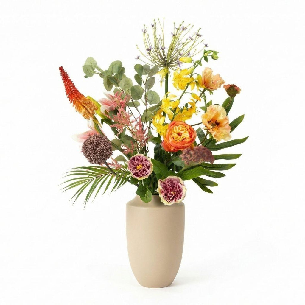 Kunstblumenstrauß Tropical Chic Deluxe – Real Touch Blumen – 13 Stiele – 105cm Höhe – Exotische Farben