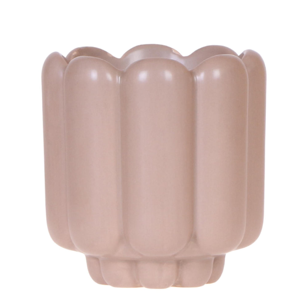 Retro – Ziertopf Sand Ø9cm – Runder Übertopf mit Rillenstruktur – Blumentopf im Vintage – Design – Mattes Finish für Zimmerpflanzen & Orchideen – Plant
