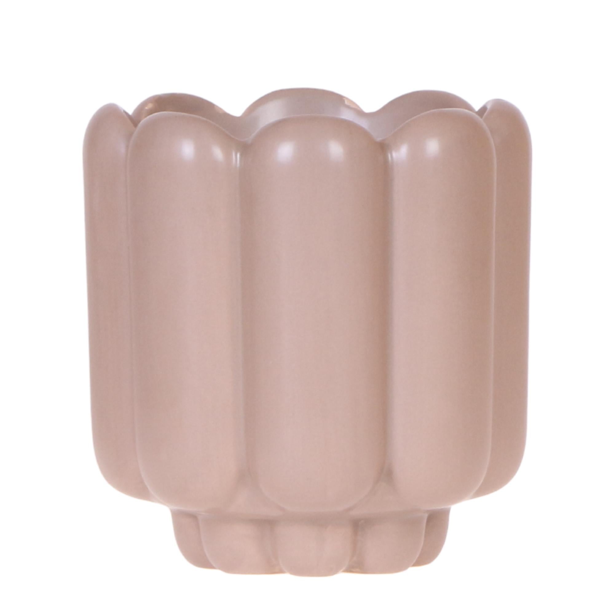 Retro – Ziertopf Sand Ø9cm – Runder Übertopf mit Rillenstruktur – Blumentopf im Vintage – Design – Mattes Finish für Zimmerpflanzen & Orchideen – Plant