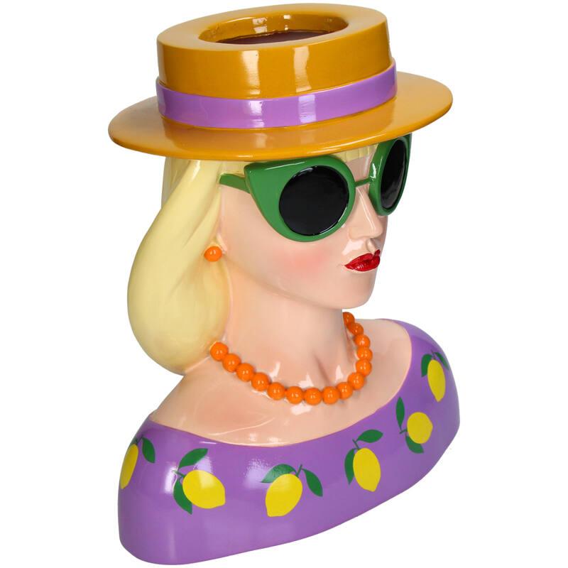 Vase Fashion Lady Isa – Multi – 29cm – Stylische Deko – Vase aus Polyresin – Bunte Blumenvase im Fashionista – Design mit Hut & Sonnenbrille – Plant