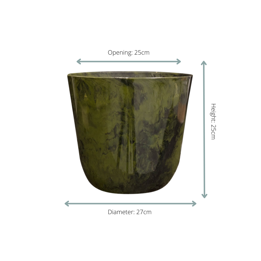 Pflanztopf Palermo Marble – Grün – D27xH25cm – Blumentopf in edler Marmoroptik – , wetterfester Pflanzkübel für Innen – & Außenbereich – Plant