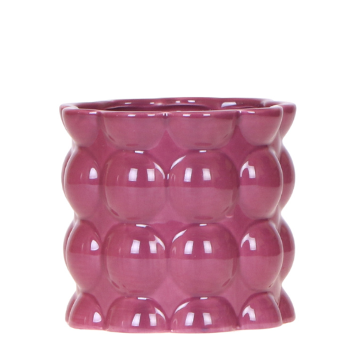 Übertopf Cotton Shine lila Ø9cm – Blumentopf mit Blasenrelief – hochglänzender Retro – Übertopf im 70er – Design – Pot