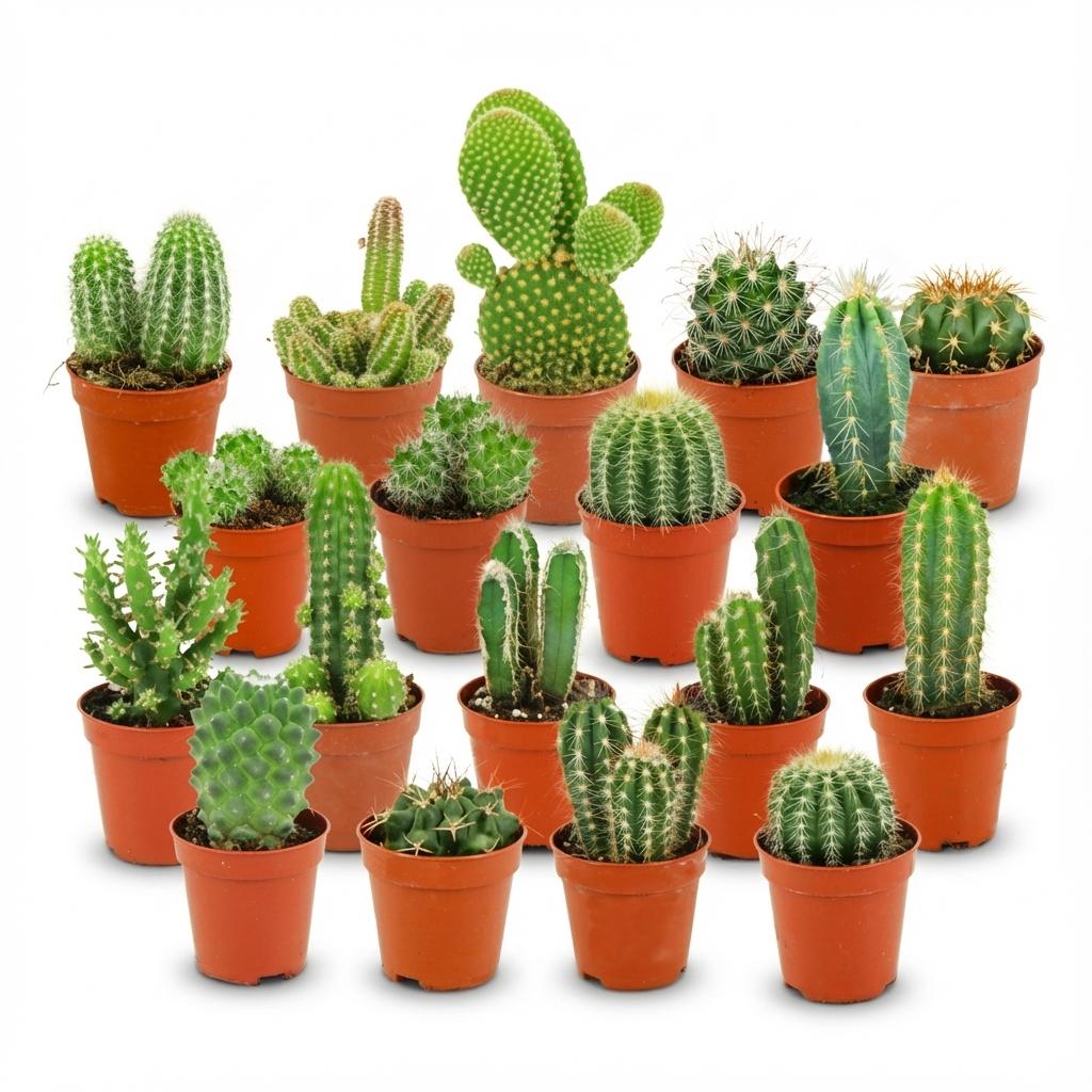 Mini Kakteen Set – 18 Pflanzen – Ø5,5cm – Höhe 5-10cm – Pflegeleichte Zimmerpflanzen – Große Kakteen Auswahl für Fensterbank Büro & Wohnraum