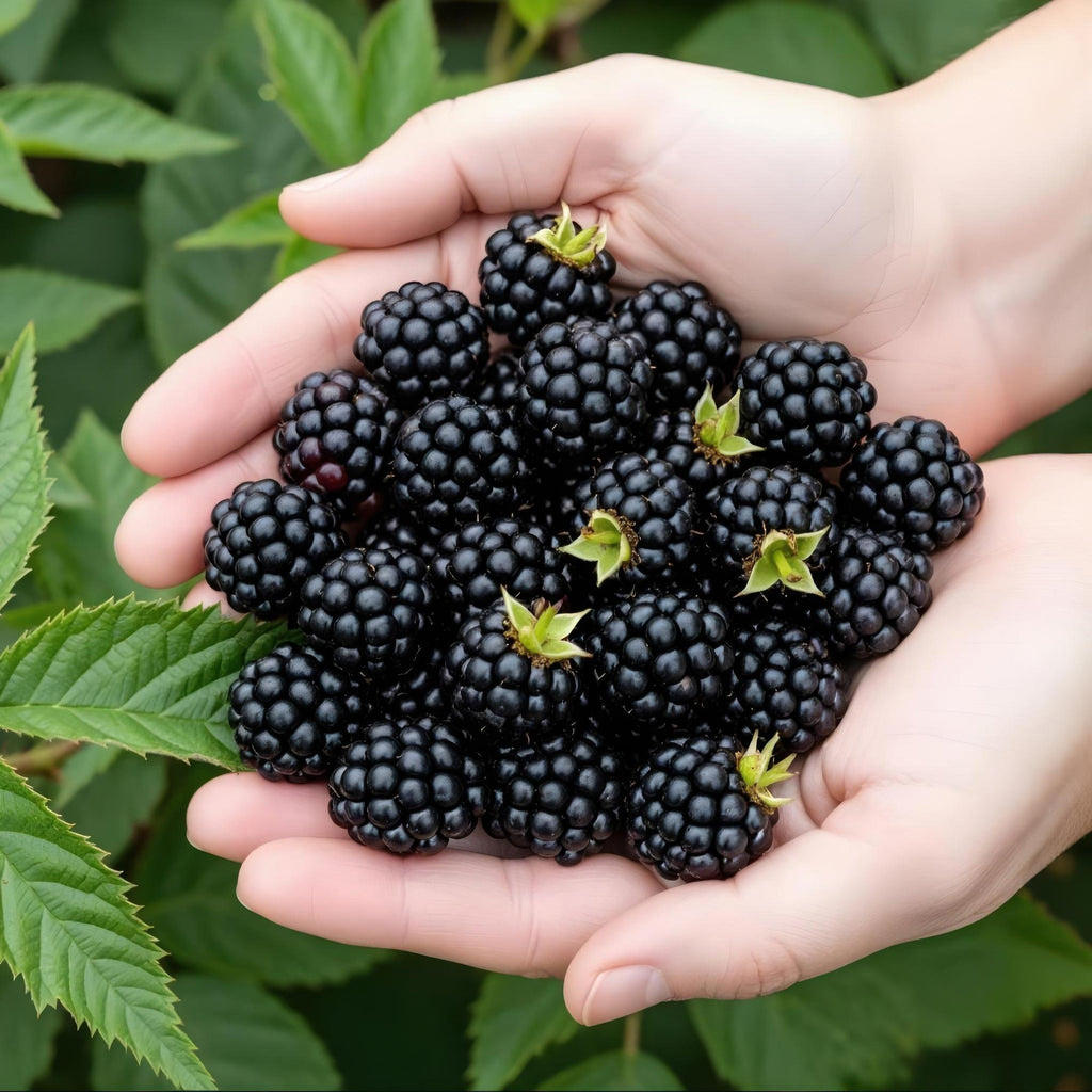 Immergrüne Brombeere Rubus Thornless Evergreen winterhart 6 Pflanzen Höhe 30cm Ø9cm – Dornenlose schwarze Brombeere für Garten Beet Balkon & Terrasse