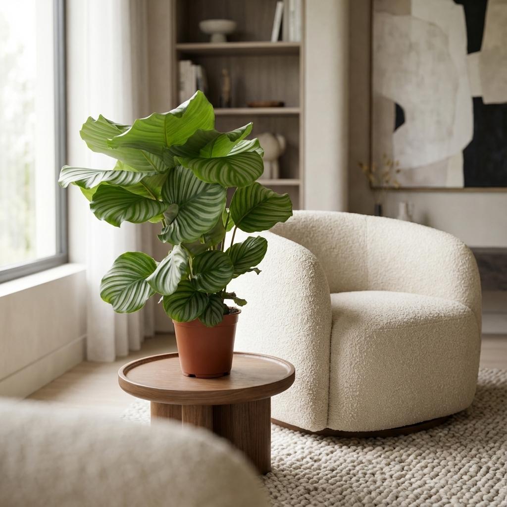 Korbmarante Calathea Orbifolia – Ø17cm – Höhe 40-50cm – Große silbrig gestreifte Blätter – Dekorative Zimmerpflanze für Wohnraum Büro & Schlafzimmer – Plant