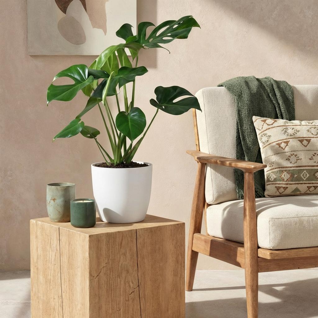 Monstera Deliciosa Fensterblatt – Große Zimmerpflanze im weißen Topf Ø21cm Höhe70-80cm – Pflegeleichte Grünpflanze