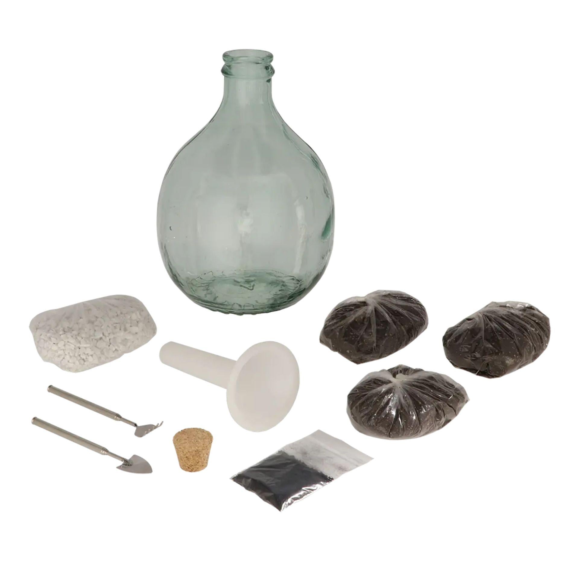 DIY Flaschengarten Set 5L – Geschlossenes Pflanzen – Ökosystem im Glas mit Kork – Komplettes Set in Geschenkbox – Substrat, Werkzeug & Anleitung – Standard