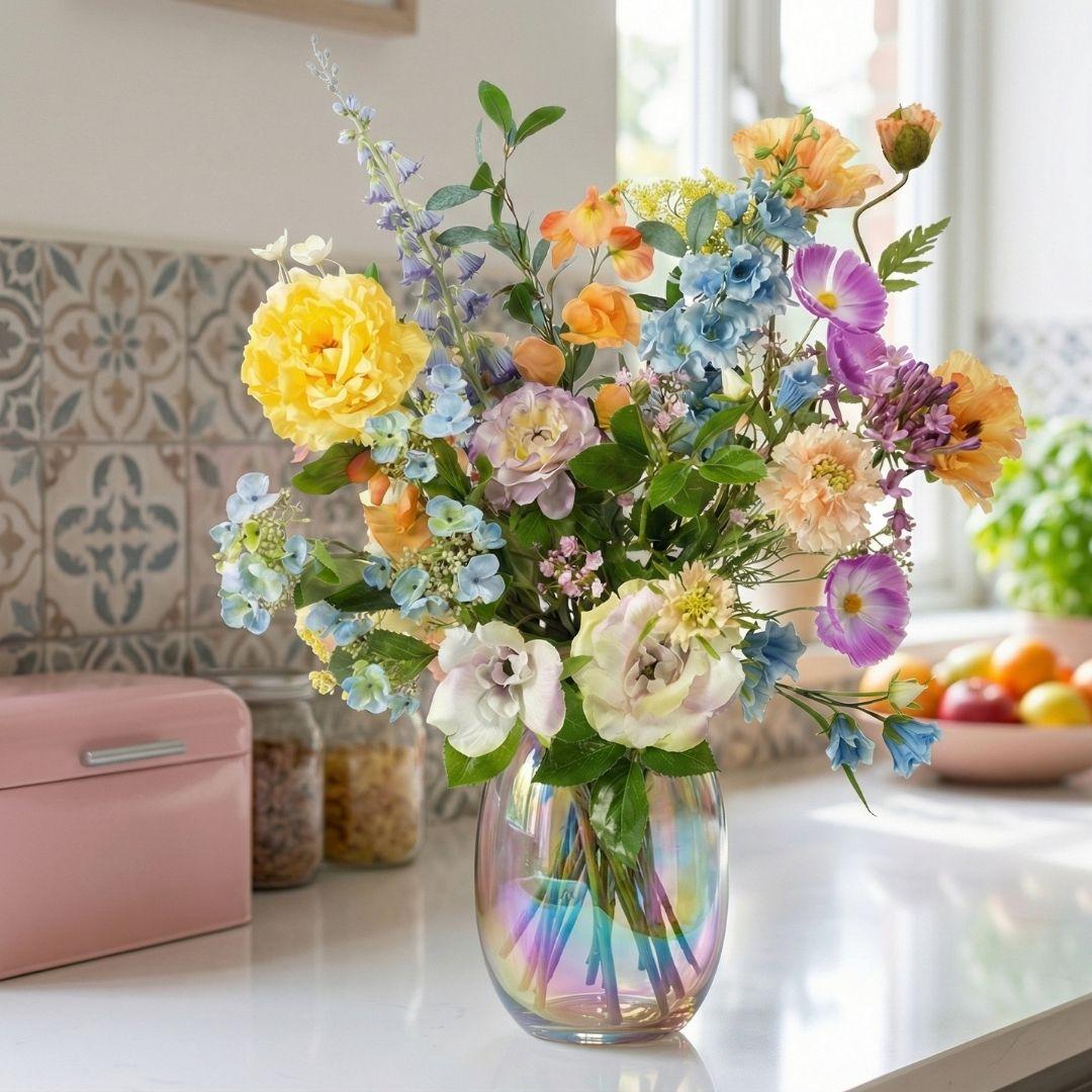 Kunstblumenstrauß Soft Spring Deluxe – Real Touch Blumen – 18 Stiele – 85cm Höhe – Pastell Frühlingsfarben