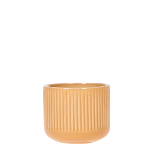 Dekotopf Flare ocker Ø6cm – Mini Blumentopf mit Rillenmuster – runder Retro – Übertopf im 70er – Design – Zimmerpflanzen – Pot