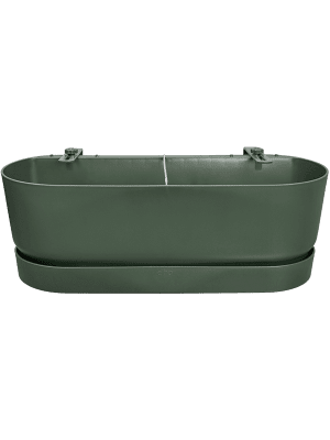 Pflanztopf Greenville Easy Balcony – Leaf Green – D25cm – Balkonkasten mit Halterung & Wasserspeicher – Für Balkonbrüstung – Modernes Design – Plant