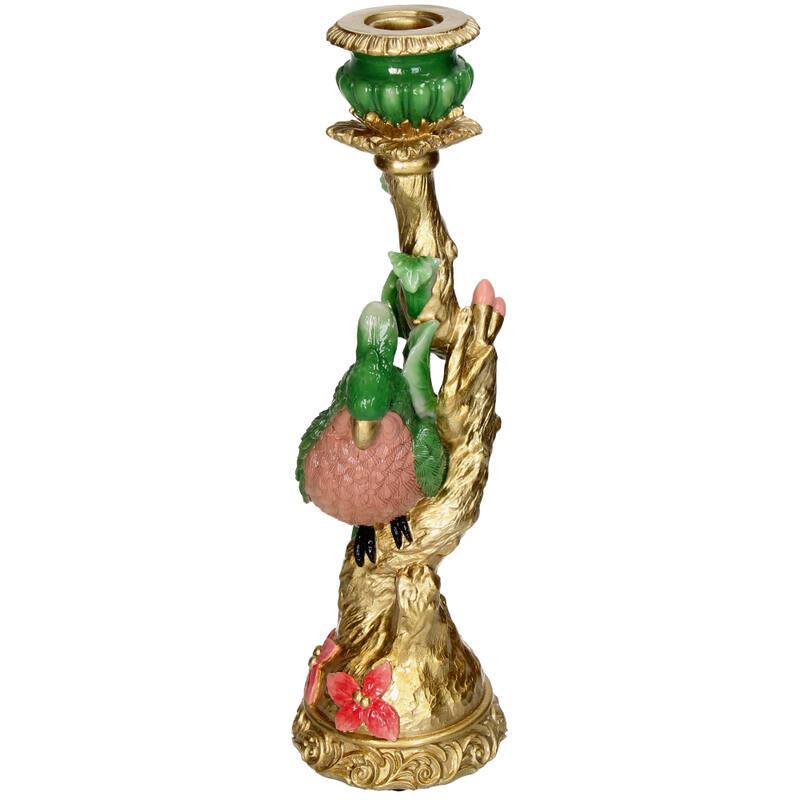 Kerzenständer Bunter Vogel 33,5cm – Polyresin – Kerzenhalter Grün – Verspieltes Wohnaccessoire & dekorativer Vogel – Kerzenleuchter – Plant