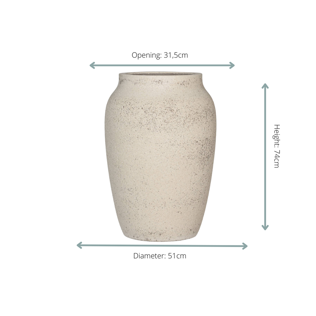 Pflanztopf Hera Chalk Weiß – L – D51xH74cm – Extra großer Blumentopf in eleganter Steinoptik – Pflanzkübel für Innen & Außen – Plant