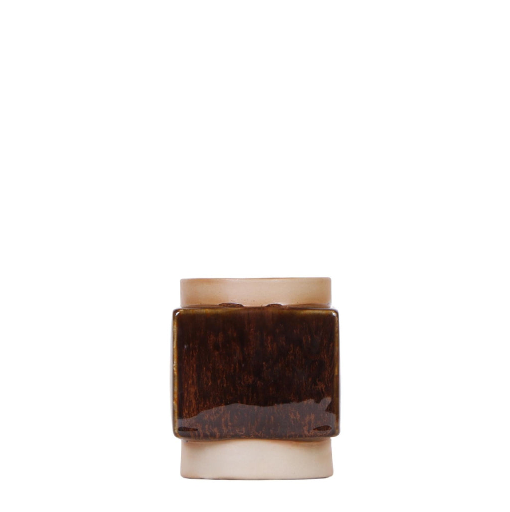 Ziertopf Classy Cube – Braun – Ø6cm – Quadratischer Keramik Blumentopf in glänzender Optik – Übertopf im Retro – Stil für Mini – Plant