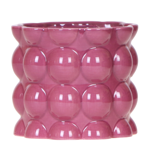 Übertopf Cotton Shine lila Ø12cm – Blumentopf mit Blasenrelief – hochglänzender Retro – Übertopf im 70er – Design – Pot