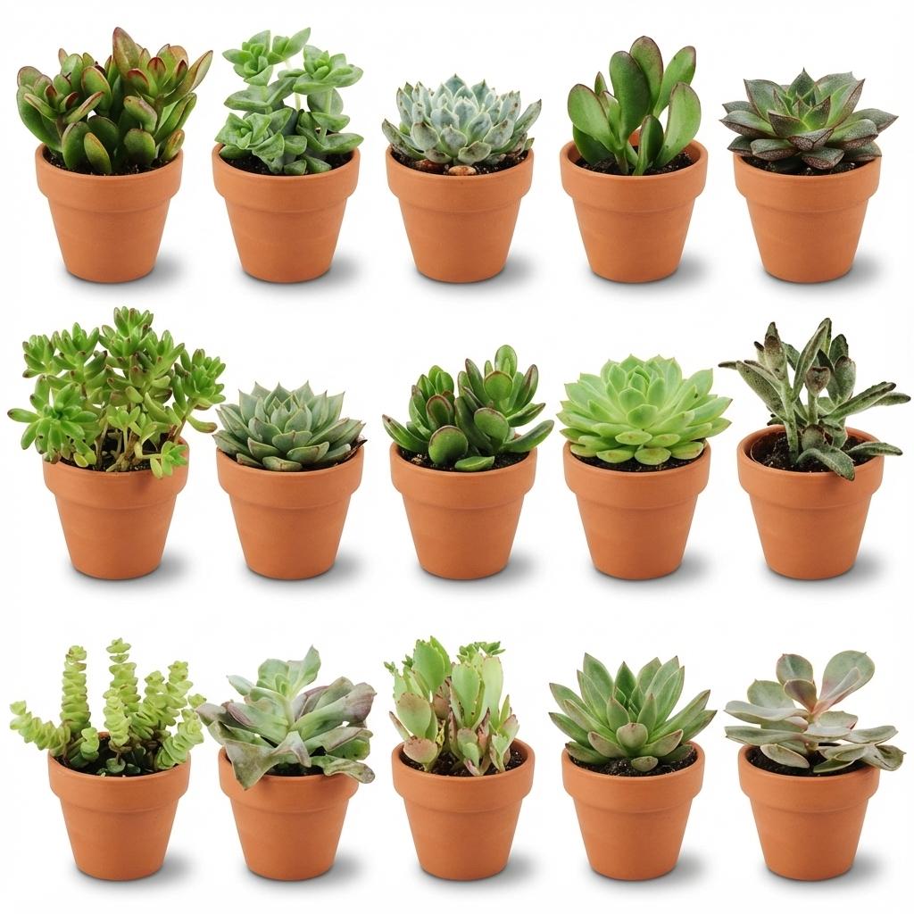 Mini Sukkulenten Mix – 15 Stück – Ø8,1cm Terrakottatöpfe – Höhe 5-10cm – Pflegeleichte Zimmerpflanzen – Ideal für Fensterbank Büro & Wohnraum