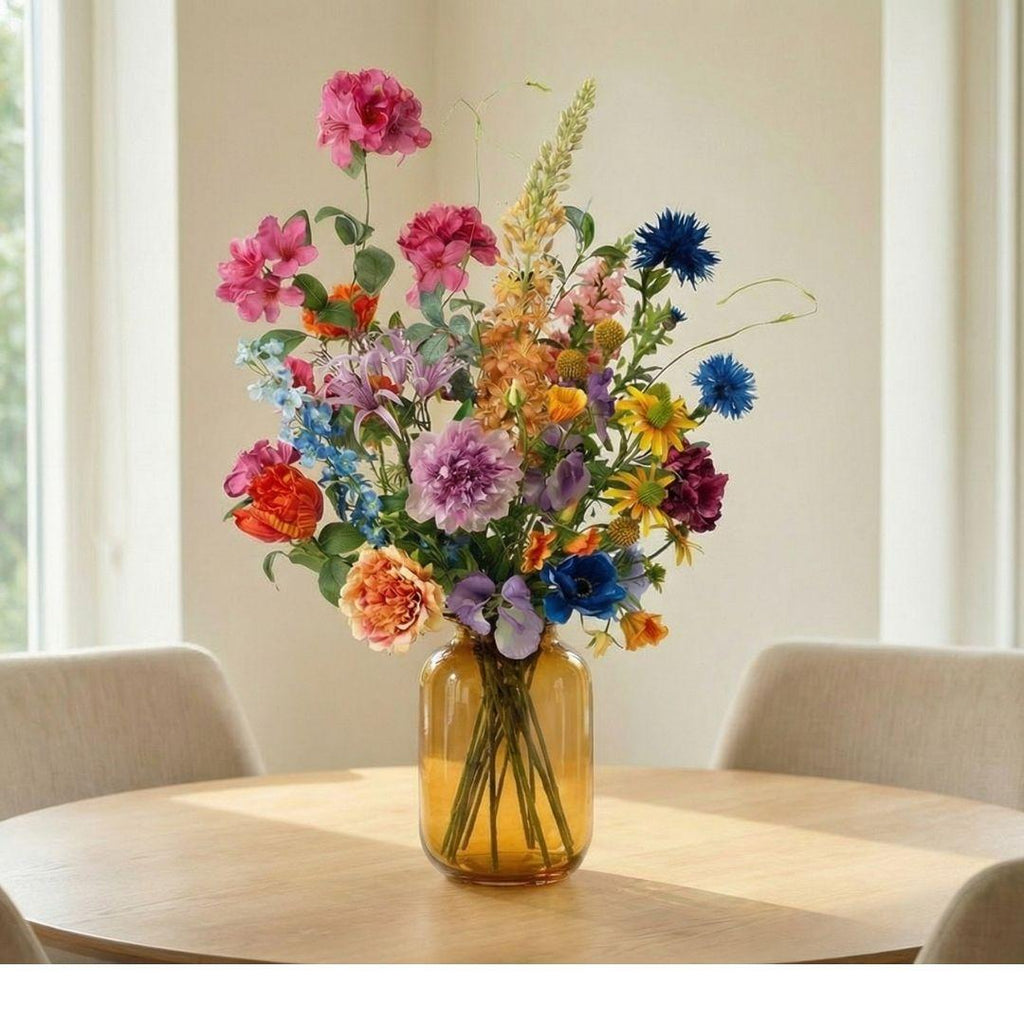 Kunstblumenstrauß Summer Garden Deluxe – Real Touch Blumen – 19 Stiele – 100cm Höhe – Bunte Sommerfarben