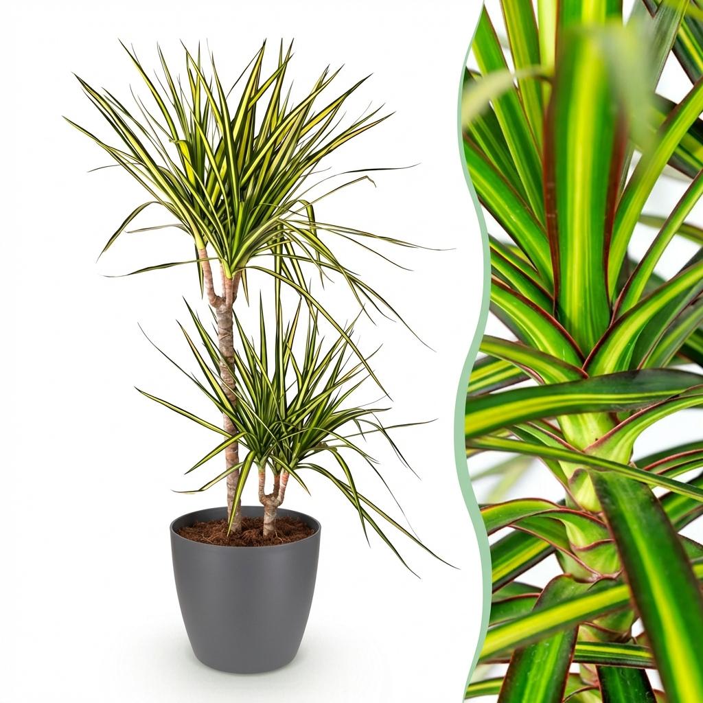 Dracaena Sunray Pflanze Mit Grauem Topf Ø21cm Höhe ca.90-100cm Drachenbaum Grün Gelb Pflegeleicht Großpflanze Für Wohnzimmer Büro & Empfangsbereich