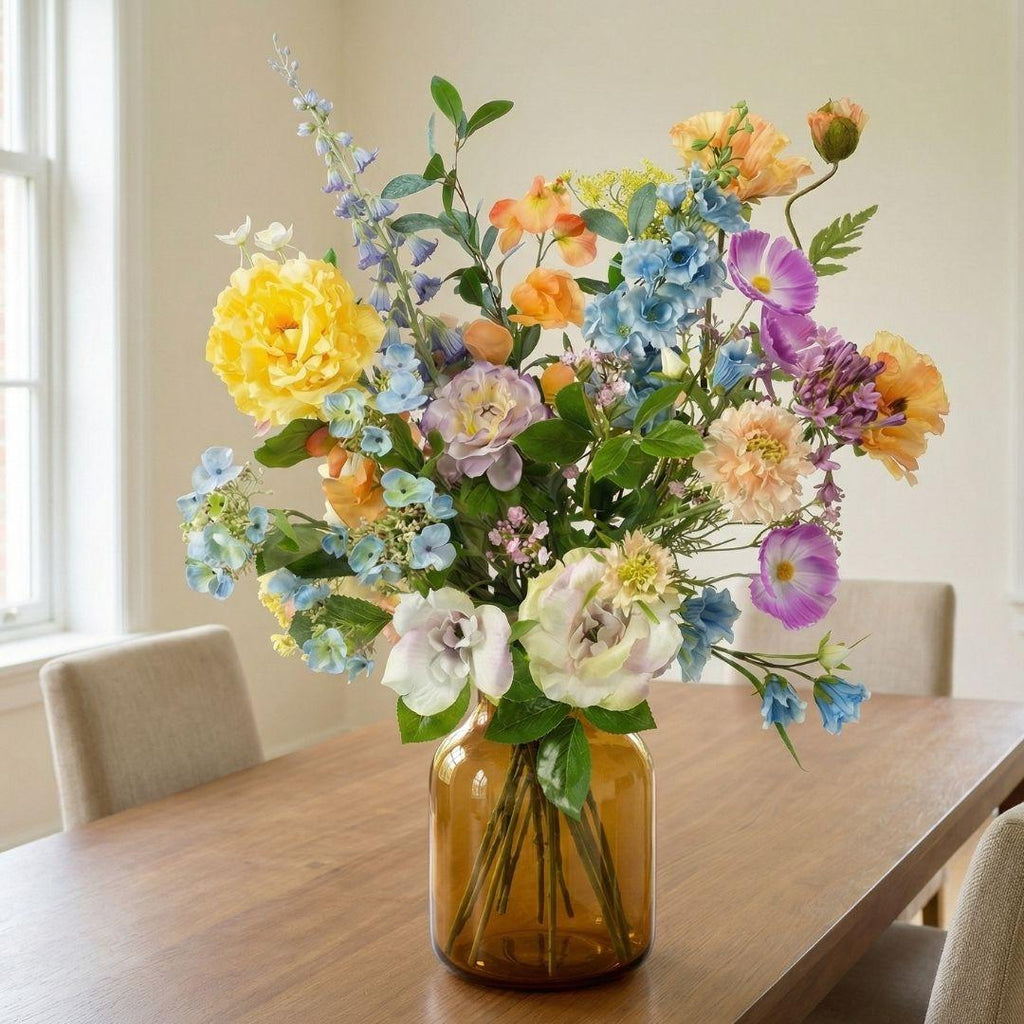 Kunstblumenstrauß Soft Spring Deluxe – Real Touch Blumen – 18 Stiele – 85cm Höhe – Pastell Frühlingsfarben