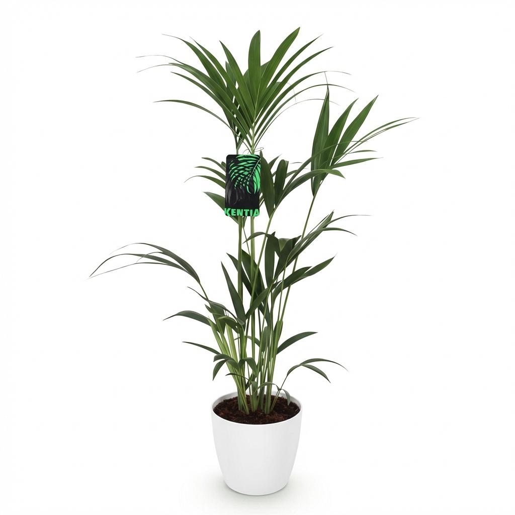 Howea Forsteriana Kentia – Palme Zimmerpflanze mit weißem Topf Ø21cm Höhe 120-130cm Pflegeleichte große Grünpflanze für Wohnzimmer Büro Schlafzimmer