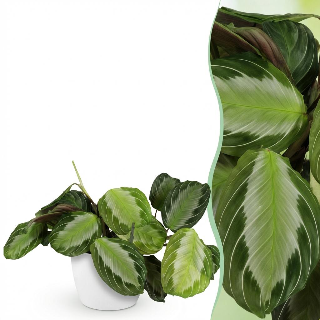 Maranta Fascinator Silverband Pflanze Mit Weißem Topf Ø12cm Höhe ca.25cm Gebetspflanze Grün Haustierfreundlich Pflegeleicht Für Zimmer Büro &