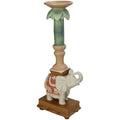 Kerzenständer Elefant Rosa/Grün – Polyresin – 34,5cm – Exotische Deko für Tisch, Sideboard & Fensterbank – Plant