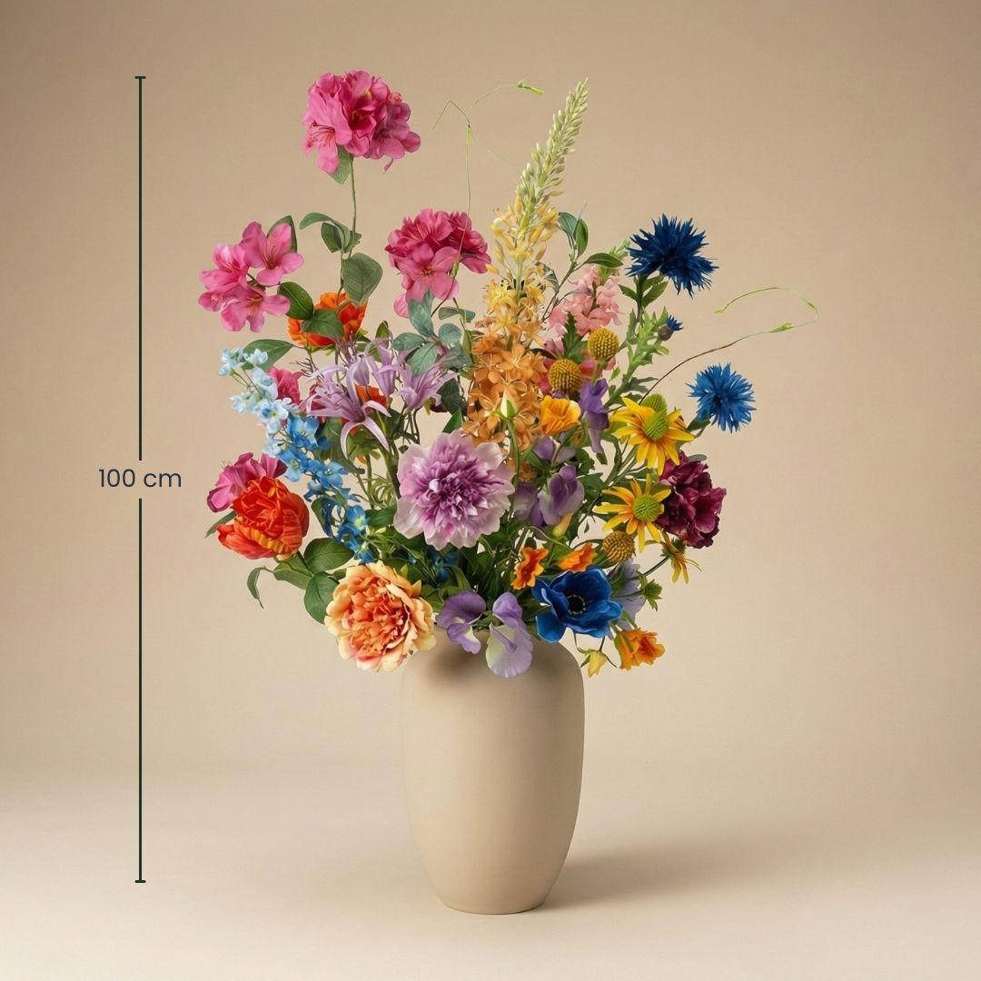 Kunstblumenstrauß Summer Garden Deluxe – Real Touch Blumen – 19 Stiele – 100cm Höhe – Bunte Sommerfarben