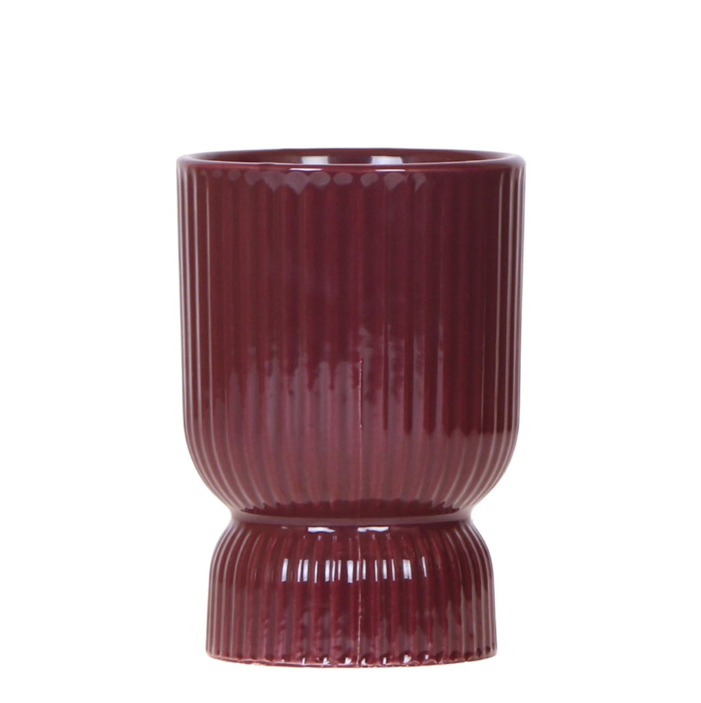 Diabolo Ziertopf Ø9cm – Blumentopf in Burgundy – Keramik – Übertopf mit Rillenstruktur & glänzender Oberfläche – Plant