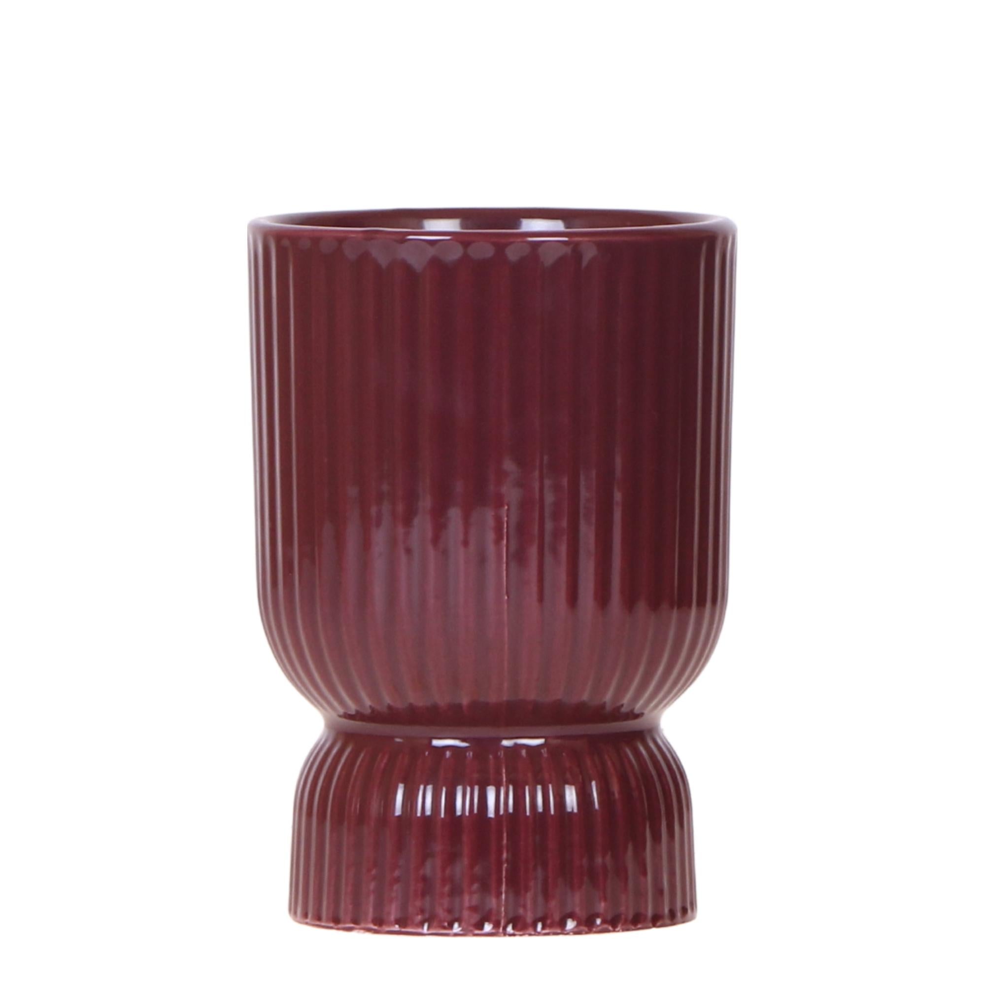 Diabolo Ziertopf Ø9cm – Blumentopf in Burgundy – Keramik – Übertopf mit Rillenstruktur & glänzender Oberfläche – Plant
