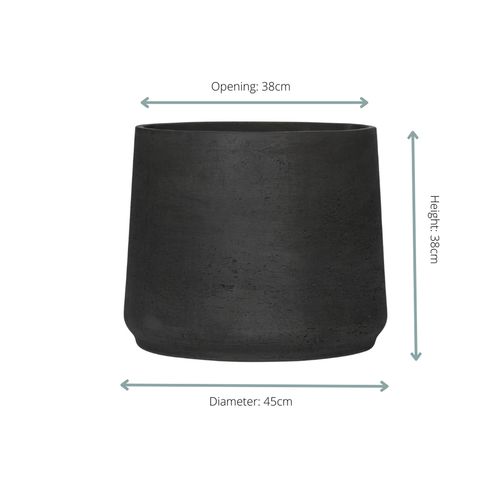 Pflanzgefäß Jumbo Patt Black Washed – D45xH38cm – Blumentopf in Beton – Optik – Stilvoller Pflanzkübel für Innen & Außen – Plant